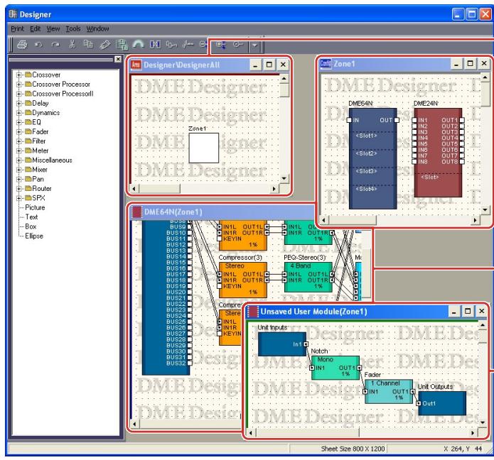 YAMAHA DMEDESIGNER V1.2 - Quatre fenêtres de conception - 1