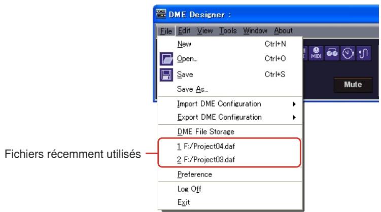 YAMAHA DMEDESIGNER V1.2 - ■ Ouverture d'un fichier de projet à partir de la liste des fichiers récemment utilisés - 1