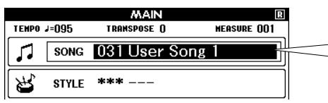 YAMAHA DGX-505-DGX-305 - Depuis l'écran MAIN, appuyez sur la touche [SONG], puis utilisez le cadran pour sélectionner le numéro du morceau utilisateur (031 - 035) sur lequel vous pouvez enregistrer. - 2