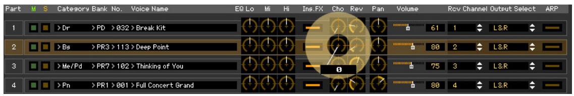YAMAHA MOTIF XF7 EDITOR - Modifie les paramètres de mixage et de voix affectés à chaque partie. - 1