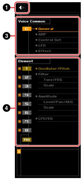 YAMAHA MOTIF XF7 EDITOR - Section Parameter Category (lorsque le mode Voice/Song/Pattern est réglé sur « Voice ») - 4