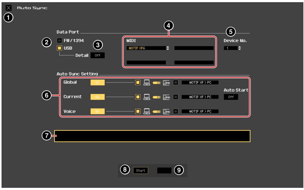 YAMAHA MOTIF XF7 EDITOR - Fenêtre Auto Sync - 1