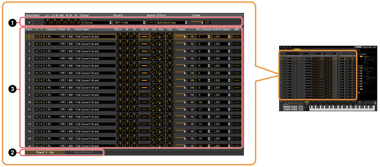 YAMAHA MOTIF XF7 EDITOR - Section Mixer (lorsque le mode Voice/Song/Pattern est.Reglé sur « Song » ou « Pattern ») - 1