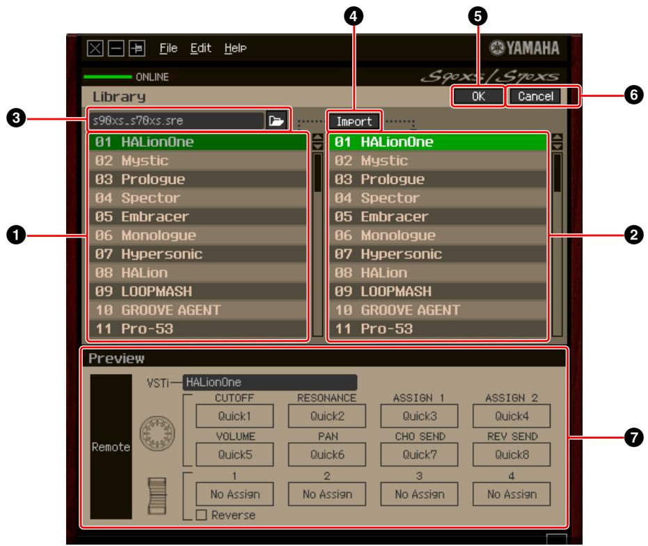 YAMAHA S70 XS REMOTE EDITOR - Fenêtre Library - 1