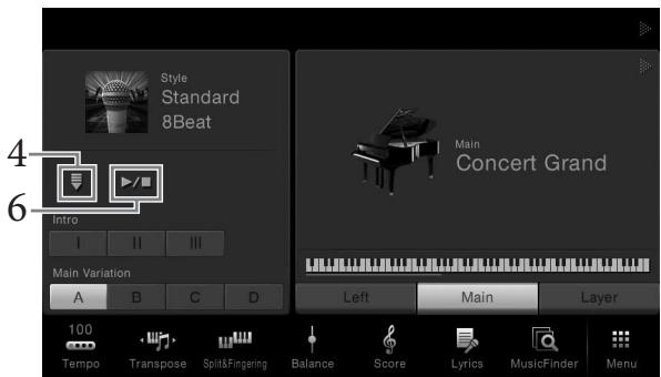 YAMAHA CVP-609/605 - Retournez dans l'écran Home, touchez [+] en haut à gauche pour développer la zone Style, puis touchez [?] (Début synchronisé) pour activer la fonction Sync Start (Début synchronisé). - 1