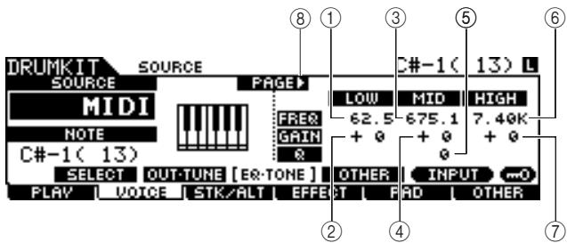 YAMAHA DTX900M - La page initiale qui s'affiche lorsque l'écran SOURCE est appelé et la valeur « MIDI » sélectionnée : - 1