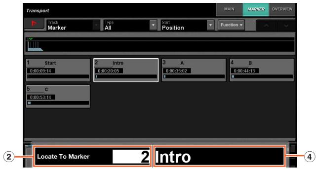 YAMAHA NCS500-CT - Lorsque la page MARKER est appelée sur l'[(écran multifonctions] - 1