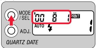 NIKON LITE TOUCH ZOOM 100ED-QD - Selectionnez l'indicateur date/heure en appuyant sur le bouton MODE/SEL. - 1