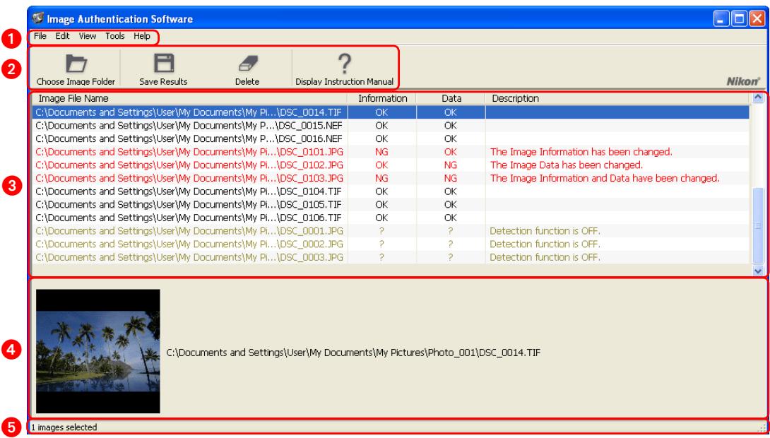 NIKON LOGICIEL D-AUTHENTIFICATION D-IMAGE - Disposition de l'écran - 1