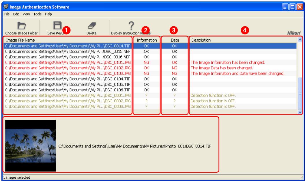 NIKON LOGICIEL D-AUTHENTIFICATION D-IMAGE - Vérification des résultats de la vérification - 1