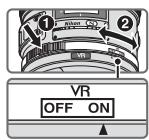 NIKON AF-S NIKKOR 200MM F-2G ED VR II - Setting the vibration reduction ON/OFF ring switch - 1