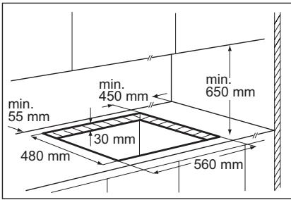 min. 55 mm 480 mm 30 mm 450 mm 560 mm 650 mm