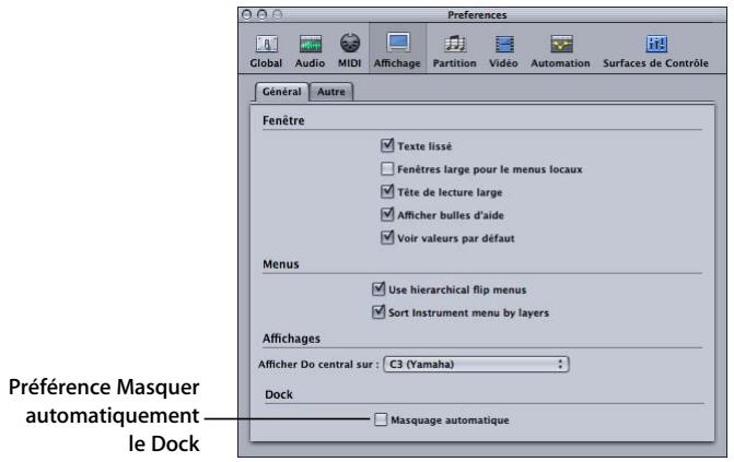 APPLE LOGIC EXPRESS 7.2 - Nouvelle préférence Masquer automatiquement le Dock - 1