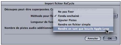 APPLE LOGIC EXPRESS 7.2 - Pour importer des fichiers ReCycle uniques en tant que boucles Apple Loops : - 1