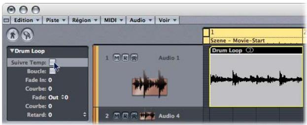 APPLE LOGIC EXPRESS 7.2 - Pour qu'un fichier audio suive le tempo du morceau et la première signature de tonalité : - 1
