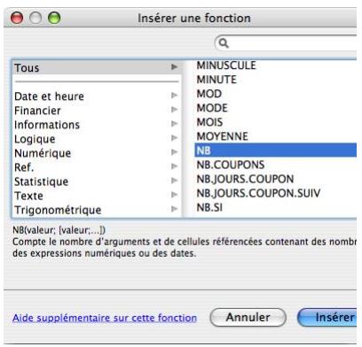 APPLE NUMBERS - Pour ajouter une fonction à l'aide du navigateur de fonctions : - 1