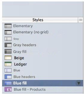 APPLE NUMBERS - Styles Subwindow - 1