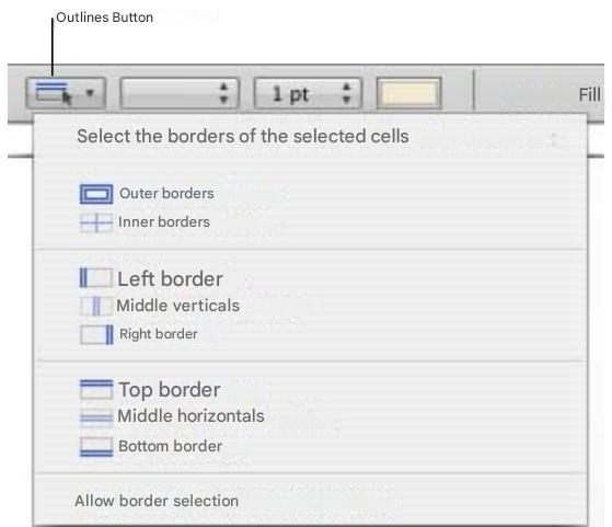 APPLE NUMBERS - Selecting the borders of table cells - 2