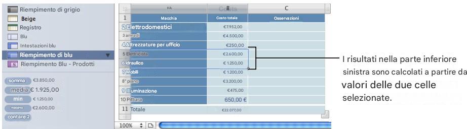 APPLE NUMBERS - Per eseguire calcoli istantanei: - 1