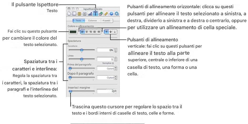 APPLE NUMBERS - Impostazione dell'allineamento, della spaziatura e del colore del testo - 3