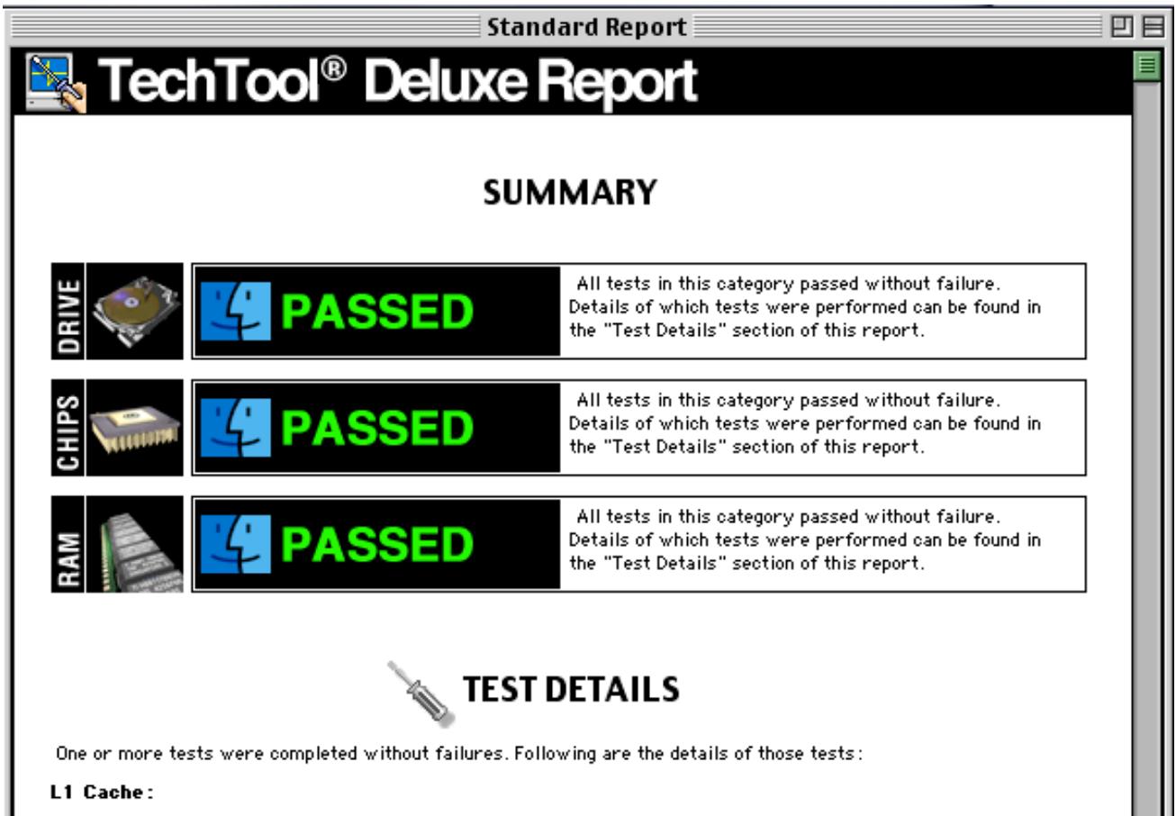 APPLE TECHTOOL DELUXE 2.5.7 - Affichez les résultats des tests. - 1