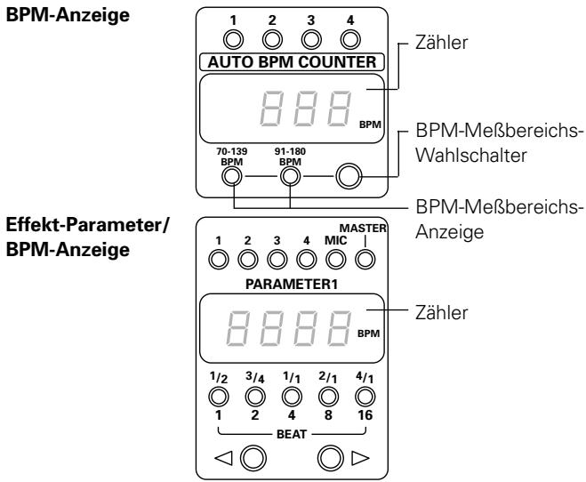 PIONEER DJM-600 - ■ Wenn die BPM-Werte nicht während der Anwendung von Delay, Echo, Auto Pan, Auto Trans, Filter und Flanger (Seite 57 bis 59) oder des Samplers (Seite 63 bis 66) gemessen werden können: - 1