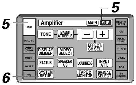5 AMP TONE BASS/ ATREBLE - + DISPLAY DIMMER VIDEO SELECT STATUS SPEAKER A/B LOUDNESS INPUT ATT. TAPE 2 MONITOR SIGNAL SELECT EFFECT/ CH SEL. CD CD-R/ TAPE1 TUNER VIDEO SAT TV CONTROL 6