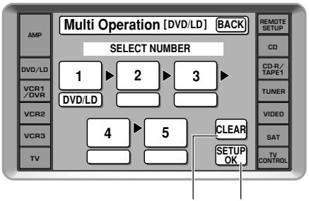 Multi Operation [DVD/LD] BACK SELECT NUMBER 1 2 3 DVD/LD 4 5 CLEAR SETUP OK AMPS DVD/LD VCR1 / DVR VCR2 VCR3 TV REMOTE SETUP CD CD-R/ TAPE1 TUNER VIDEO SAT TV CONTROL