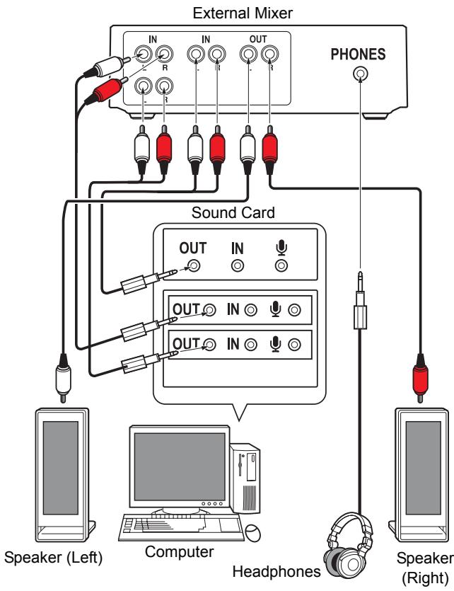 PIONEER DJS - Example of connections in a 3 audio output (sound card) system - 1