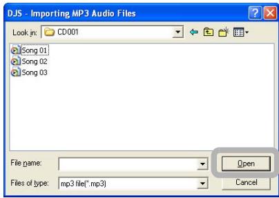 PIONEER DJS - Click the first song you want to play and then click the [Open] button. - 1