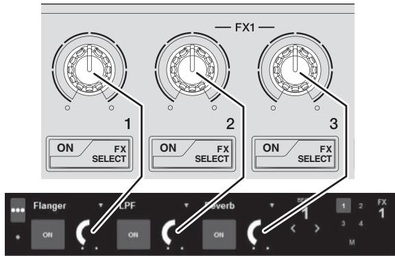PIONEER DDJ-SP1 - Gebruik de effect-parameterinstelling 1 om de parameter van het eerste effect in te stellen. - 1