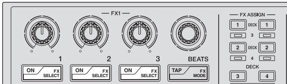 PIONEER DDJ-SP1 - Druk op effect-parametertoets 1 terwijl u de [SHIFT]-toets ingedrukt houdt om het eerste effecttype te selecteren. - 1