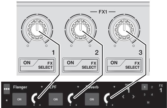 PIONEER DDJ-SP1 - Operate the effect parameter 1 control to adjust the parameter of the first effect. - 1