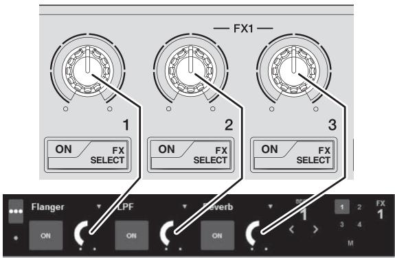 PIONEER DDJ-SP1 - Usare il controllo del parametro di effetto 1 per regolare il parametro del primo effetto. - 1