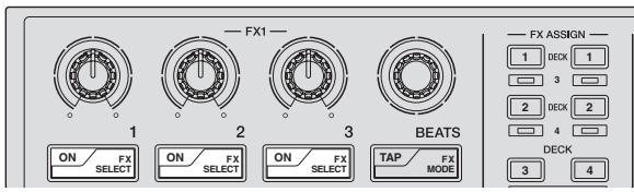 PIONEER DDJ-SP1 - Premere il pulsante del parametro di effetto 1 mentre si preme il pulsante [SHIFT] per scegliere il primo tipo di effetto. - 1