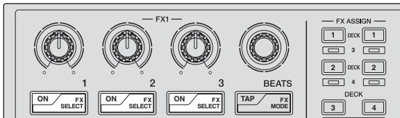 PIONEER DDJ-SP1 - Drücken Sie die Effektparameter-Taste 1, während Sie die [SHIFT]-Taste gedrückt halten, um den ersten Effekttyp zu wählen. - 1