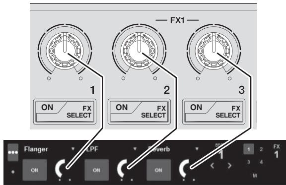 PIONEER DDJ-SP1 - Actionnez la commande 1 de paramétrage d'effet pour ajuster le paramètre du premier effet. - 1