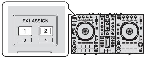 PIONEER DDJ-SR - Appuyez sur la touche [FX ASSIGN] sur le côté gauche pour selectionner la platine à laquelle l'effet est affecté. - 1