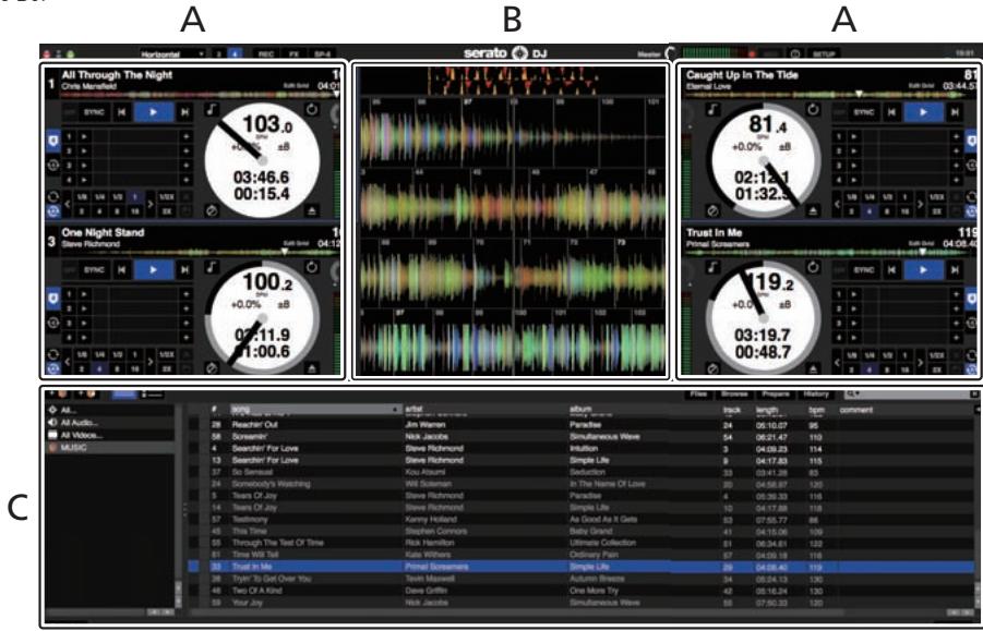 PIONEER DDJ-SR - Écran de l'ordinateur quand un morceau est chargé dans le logiciel Serato DJ - 1