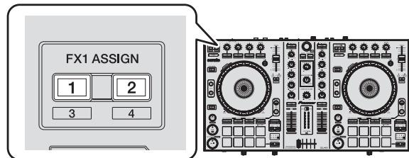 PIONEER DDJ-SR - Appuyez sur la touche [FX ASSIGN] sur le côté gauche pour selectionner la platine à laquelle l'effet est affecté. - 1