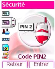 SÉCURITÉ PIN 1 PIN 2 PIN 2 Code PIN2 Retour | Entrer