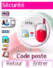 Sécurité PIN2 XXXX Code poste Retour Entrer
