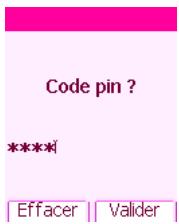Code pin ? **** Effacer | Valider