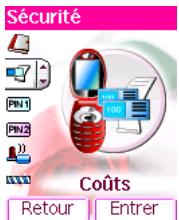 Sécurité PIN 1 PIN 2 COÛTS Retour | Entrer