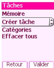 Tâches Mémoire Créer tâche Catégories Effacer tous Retour Valider