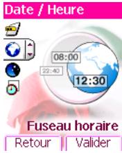 Date / Heure 08:00 22:40 12:30 Fuseau horaire Retour Valider