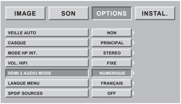 SAGEM AXIUM DLP D50 - Réglage de l'entrée audio HDMI 2 - 1