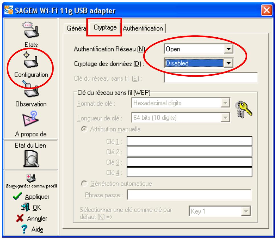 SAGEM WL167G DONGLE WIFI - Sécurité non activée sur le point d'accès. - 1