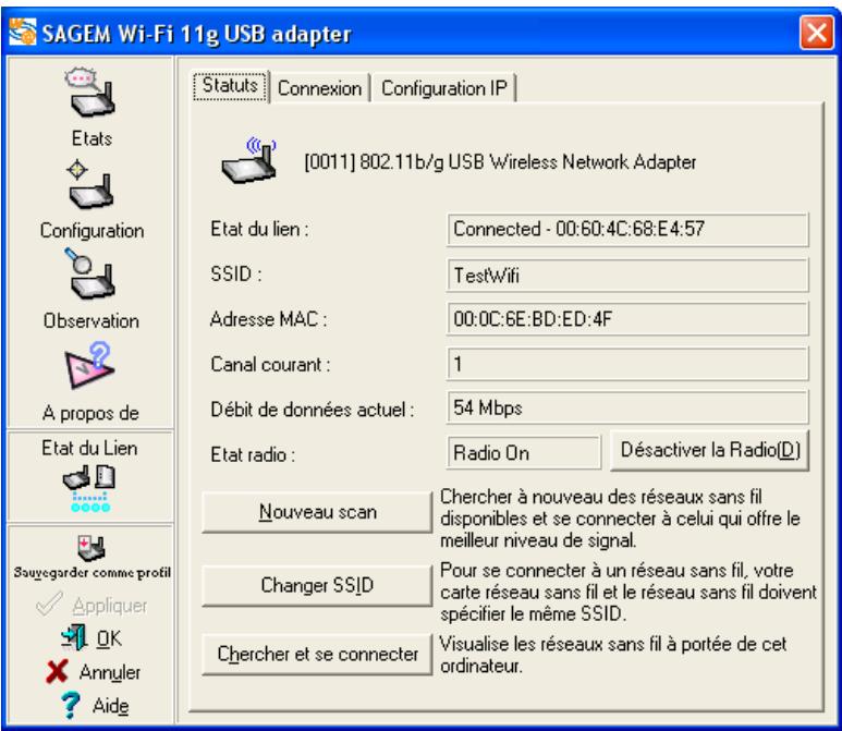 SAGEM WL167G DONGLE WIFI - Lancer l'utilitaire de gestion du réseau sans fil - 1
