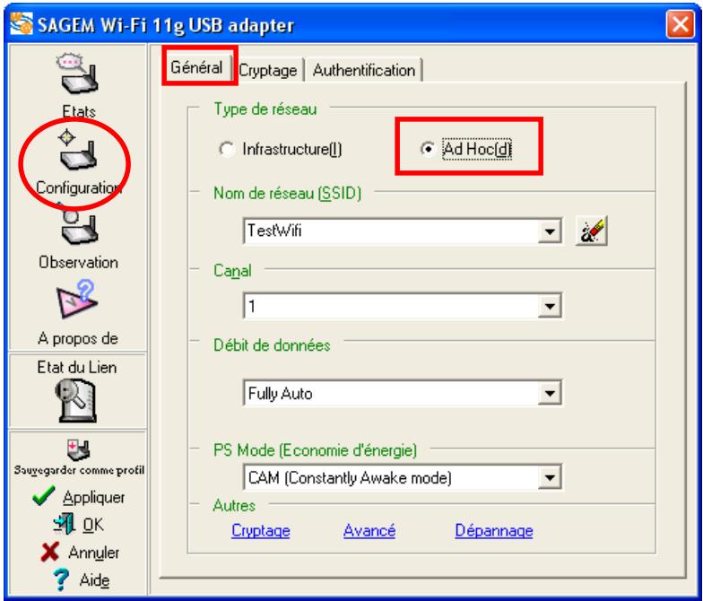 SAGEM WL167G DONGLE WIFI - Configuration du SSD - 1